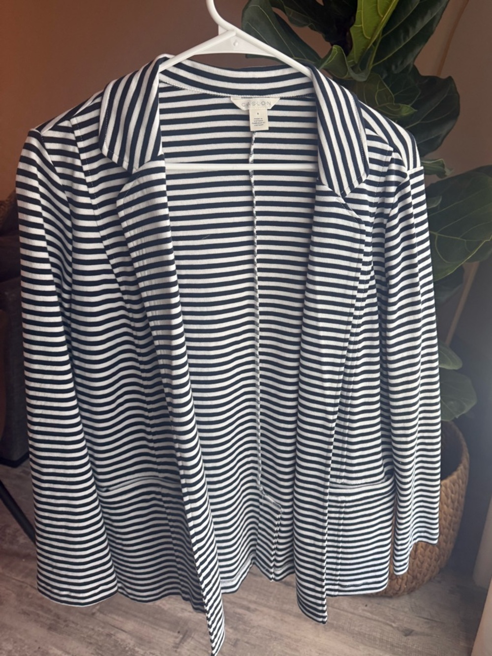 Nordstrom Black & White Striped Open-Front Knit Blazer